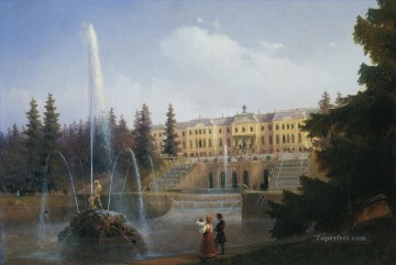 Vista de la gran cascada de Petergof y el gran palacio de Peterg Ivan Aivazovsky Pinturas al óleo